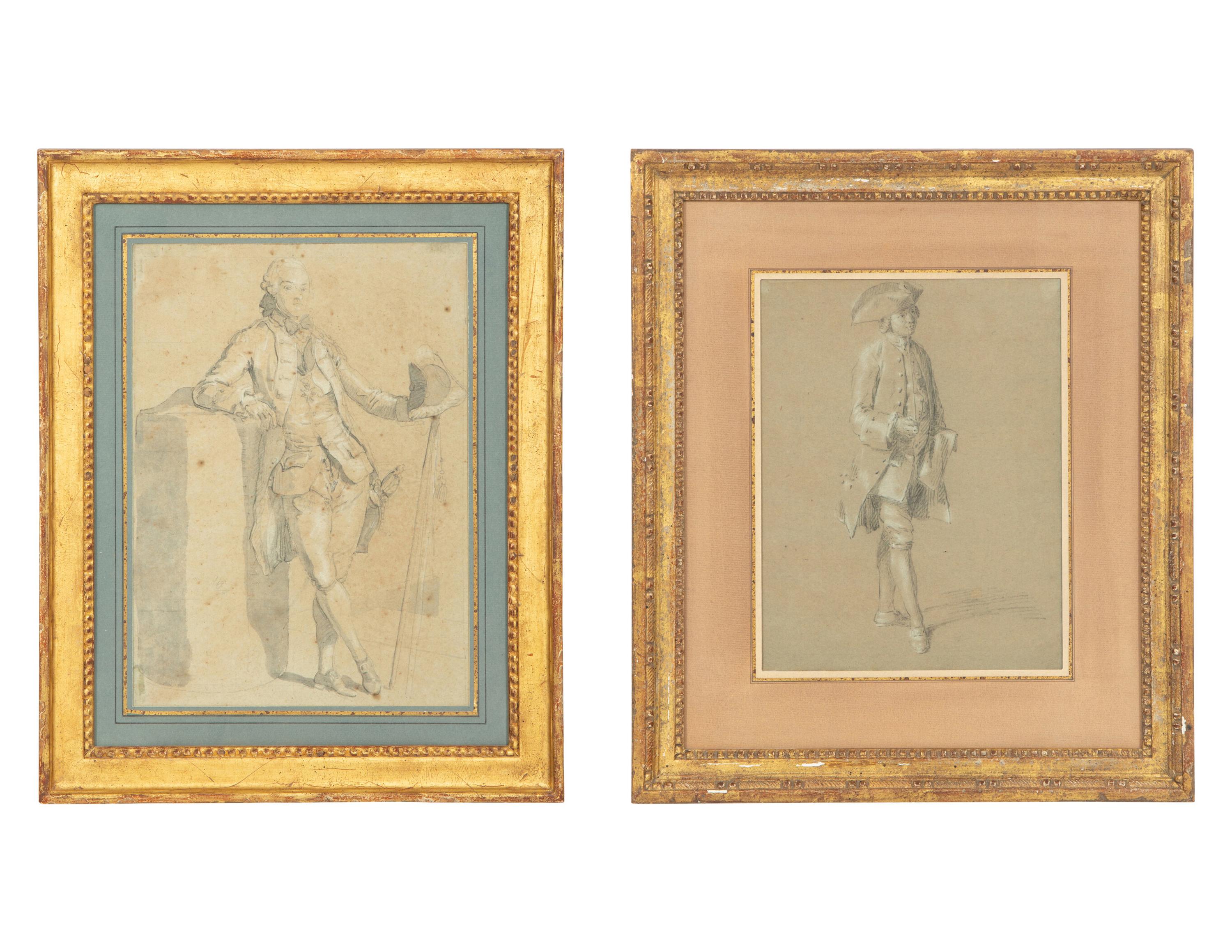 Portraits of Fashionable Gentlemen (two drawings)