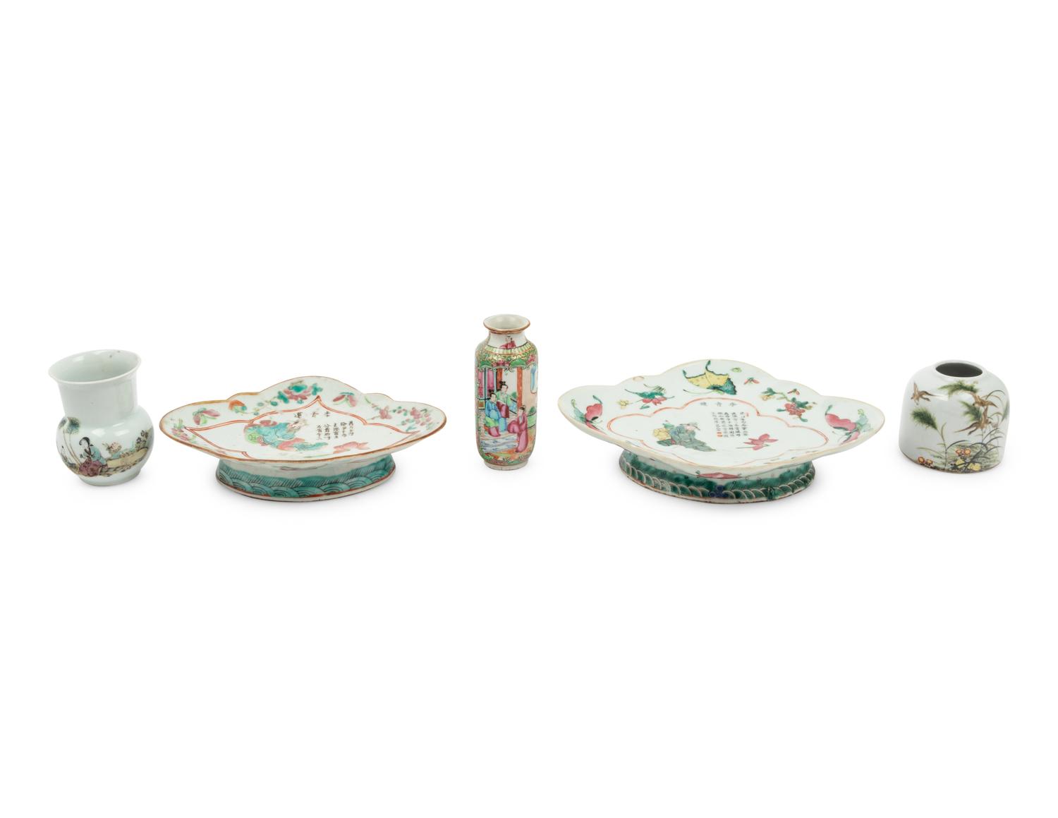 Five Chinese Famille Rose Porcelain Articles