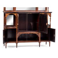 An Aesthetic Movement Mirrored and Inlaid Walnut Step-Back Cabinet