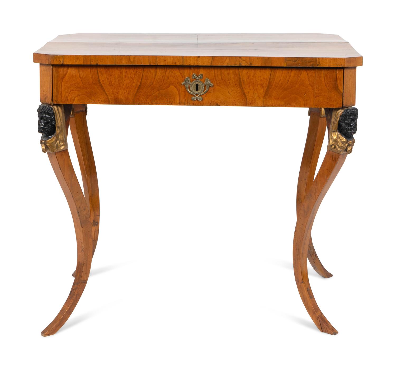 A Biedermeier Walnut Painted, Ebonized and Parcel Gilt Side Table — EARLY 19TH CENTURY