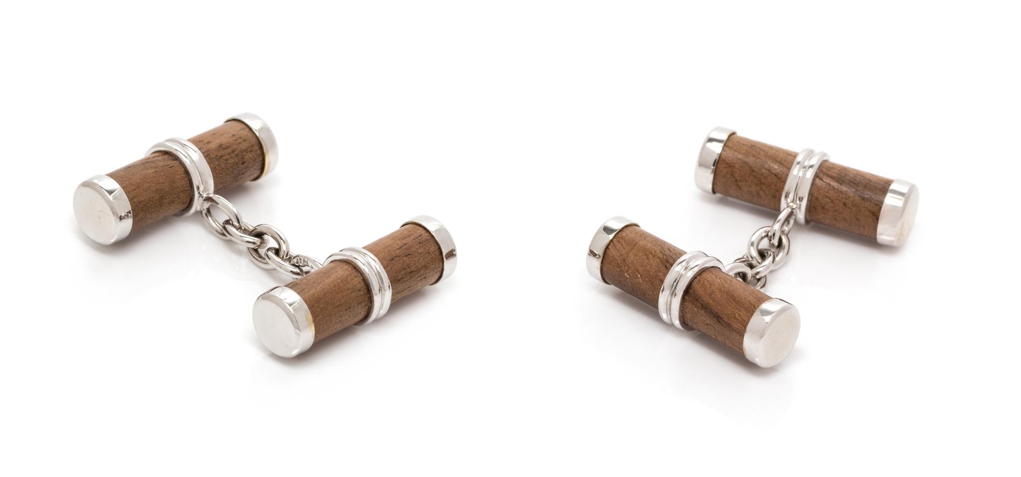 A Pair of 18 Karat White Gold and Wood Cufflinks, Seaman Schepps, 3.00 dwts.