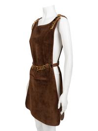 Gucci Brown Suede Belted Tunic with Chain Hardware, 1970s