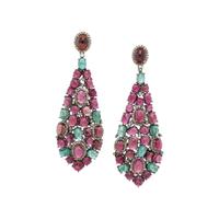 RUBELLITE TOURMALINE, EMERALD, AND DIAMOND EARRINGS