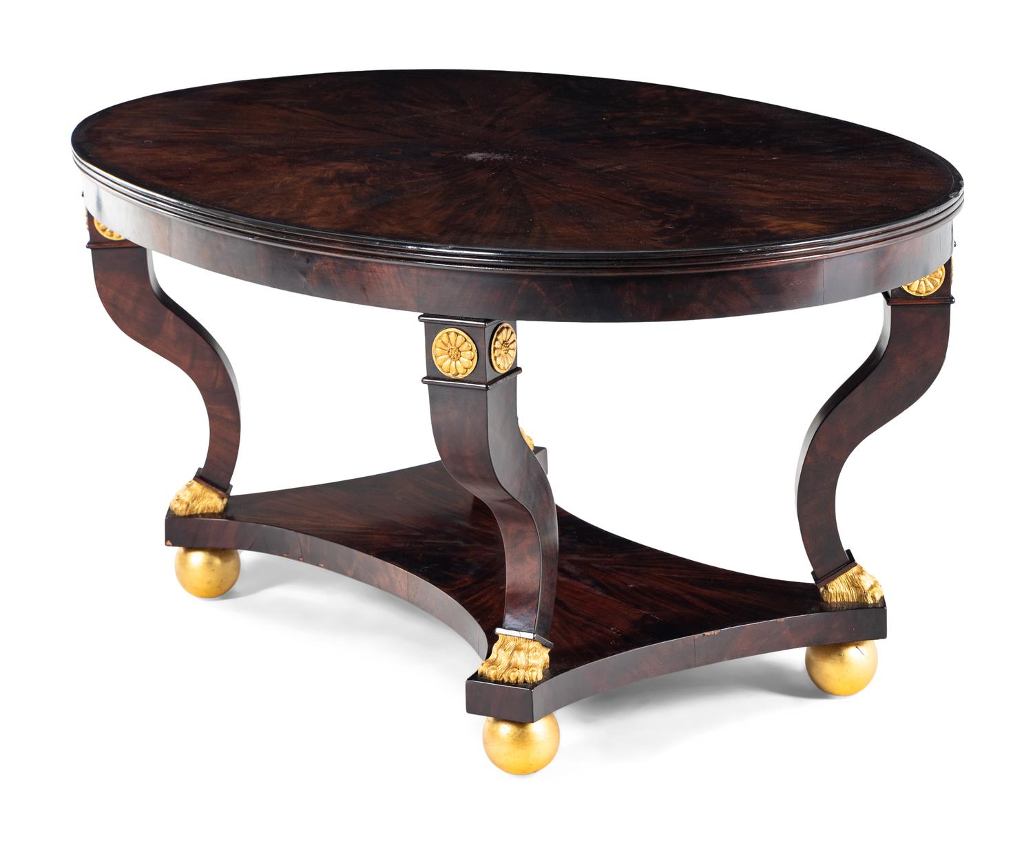 A Regency Style Parcel-Gilt Mahogany Center Table