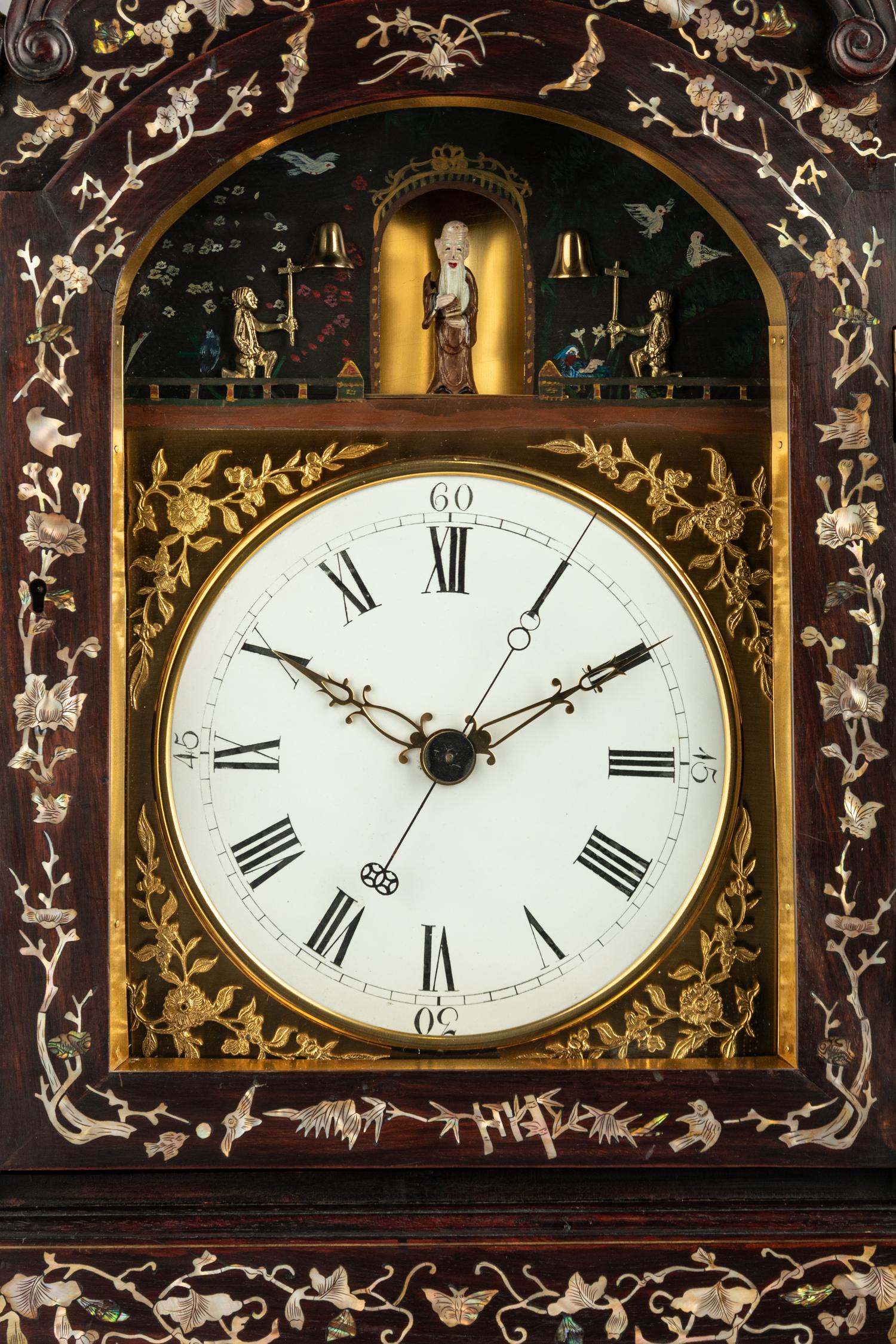 A Chinese Mother-of-Pearl Inlaid Sandalwood 'Longevity' Mantel Clock