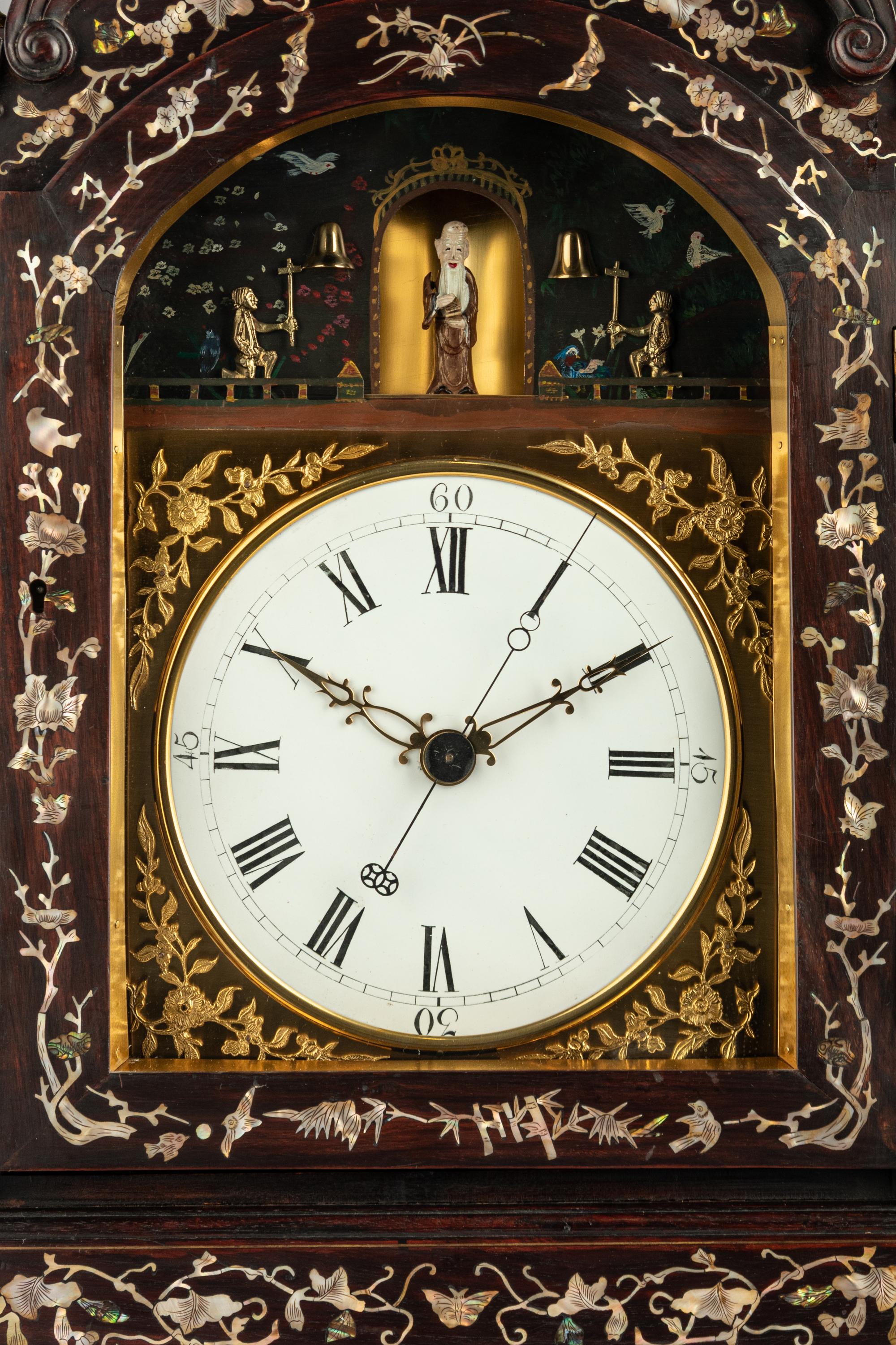 A Chinese Mother-of-Pearl Inlaid Sandalwood 'Longevity' Mantel Clock