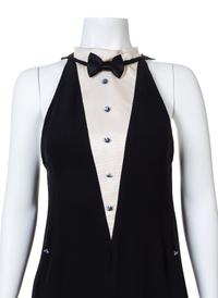 A Geoffrey Beene 1970s Tuxedo Halter Romper, No size.