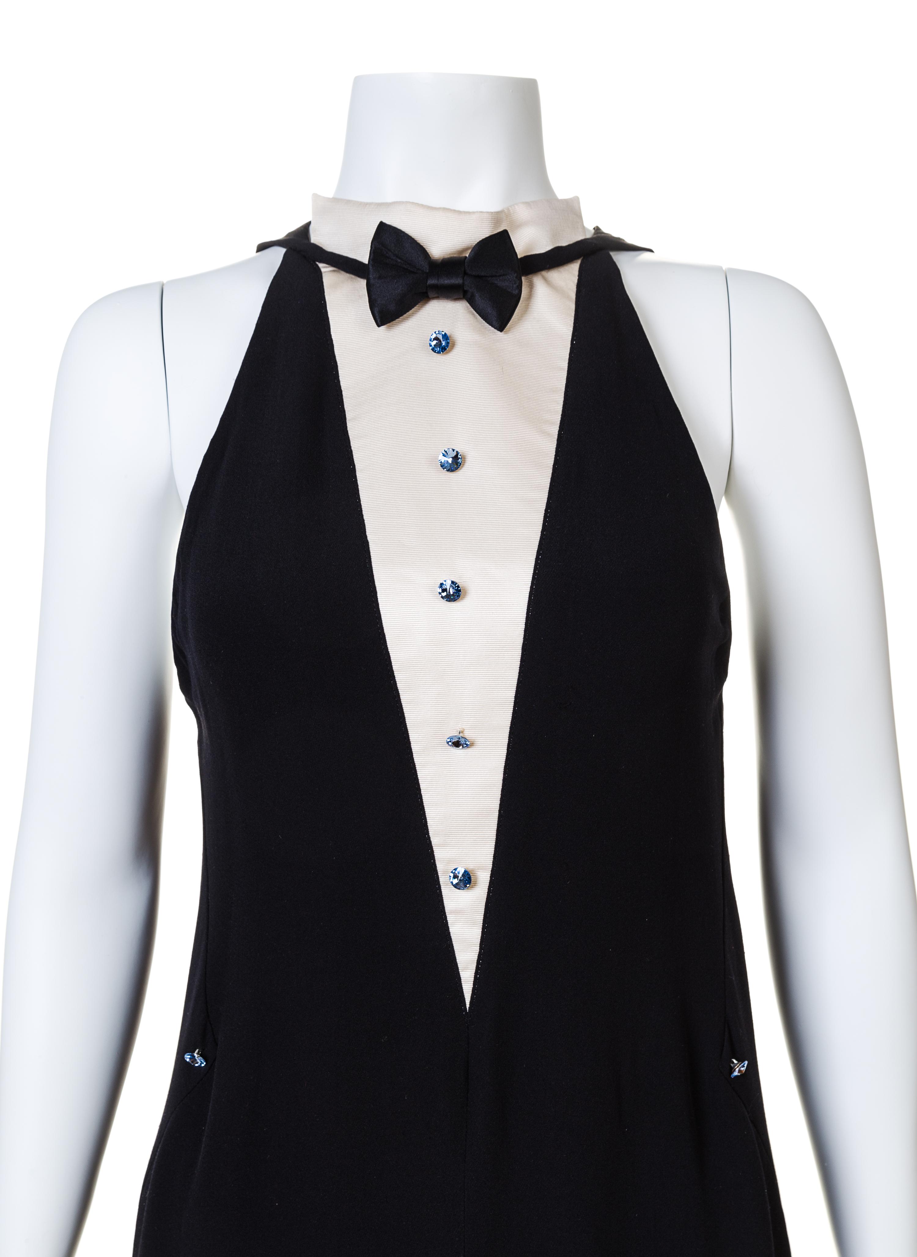 A Geoffrey Beene 1970s Tuxedo Halter Romper, No size.