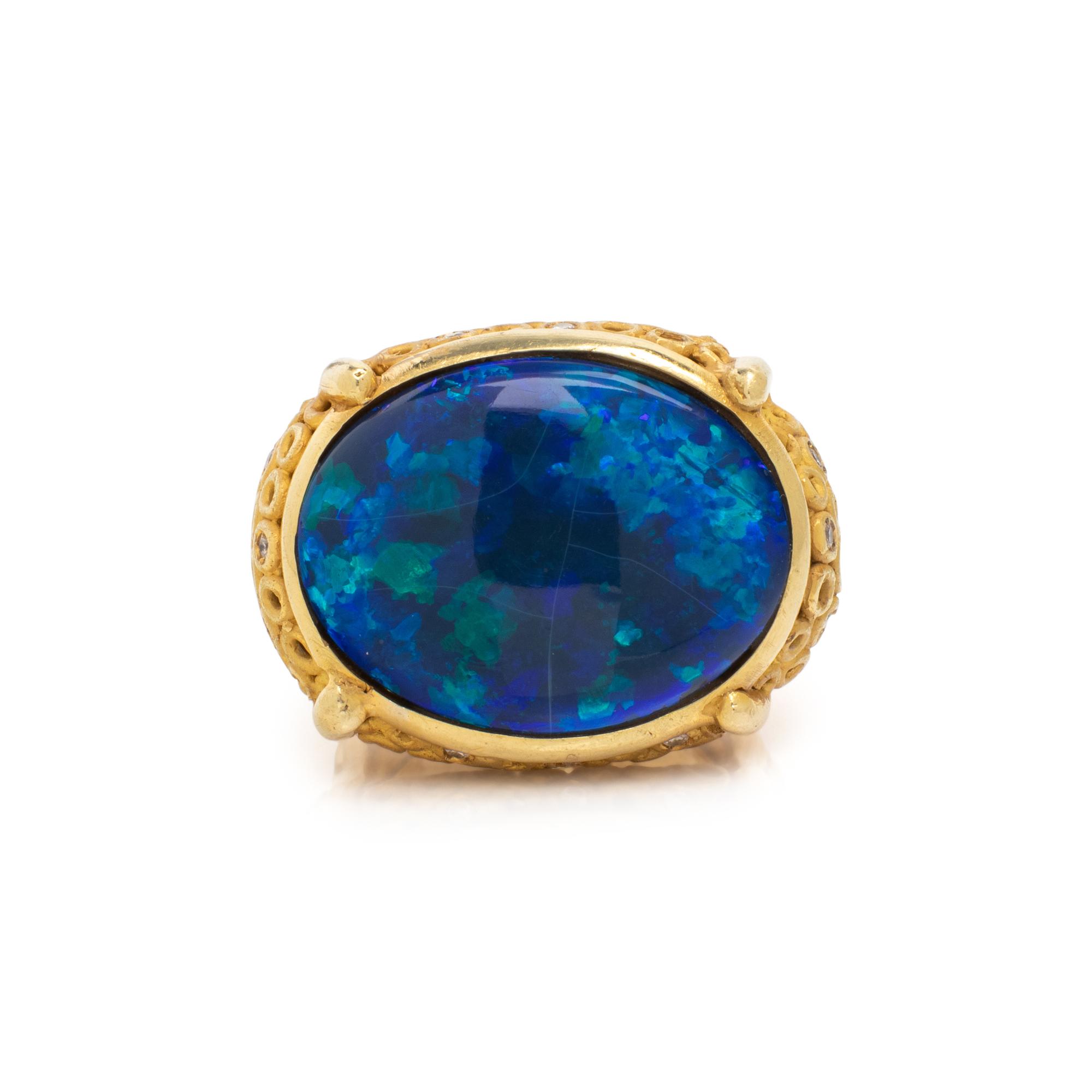 BLACK OPAL AND DIAMOND RING