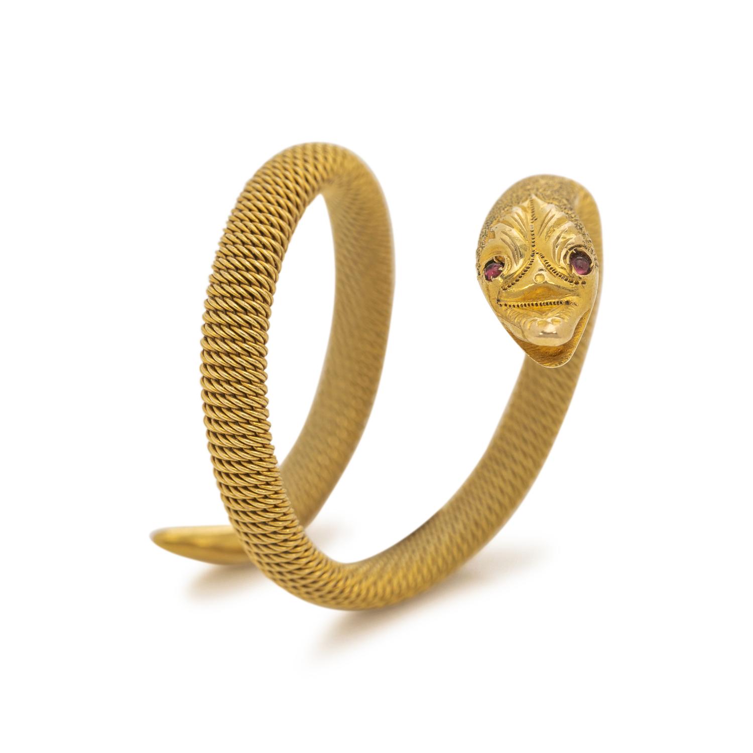 YELLOW GOLD AND RUBY SNAKE RING