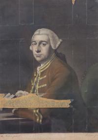 A Framed English Color Engraving of a Seated Gentleman Image 14 3/4 x 10 1/4 inches. — 19TH CENTURY