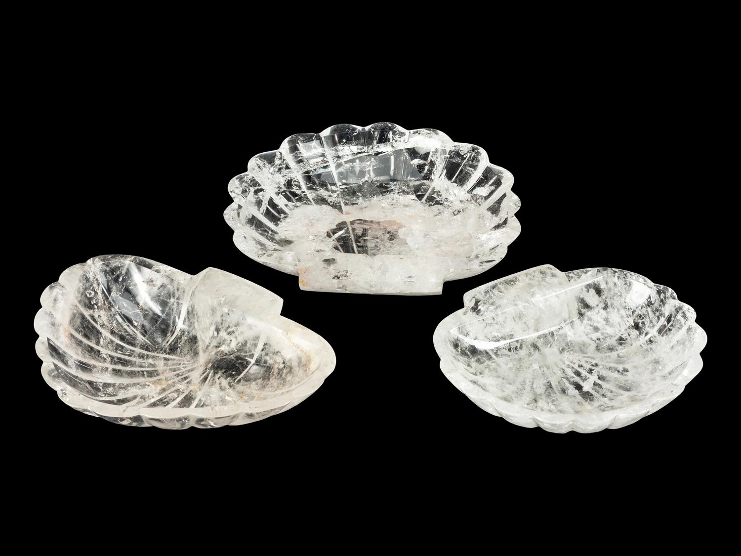 Three Carved Rock Crystal Fan-Shaped Bowls