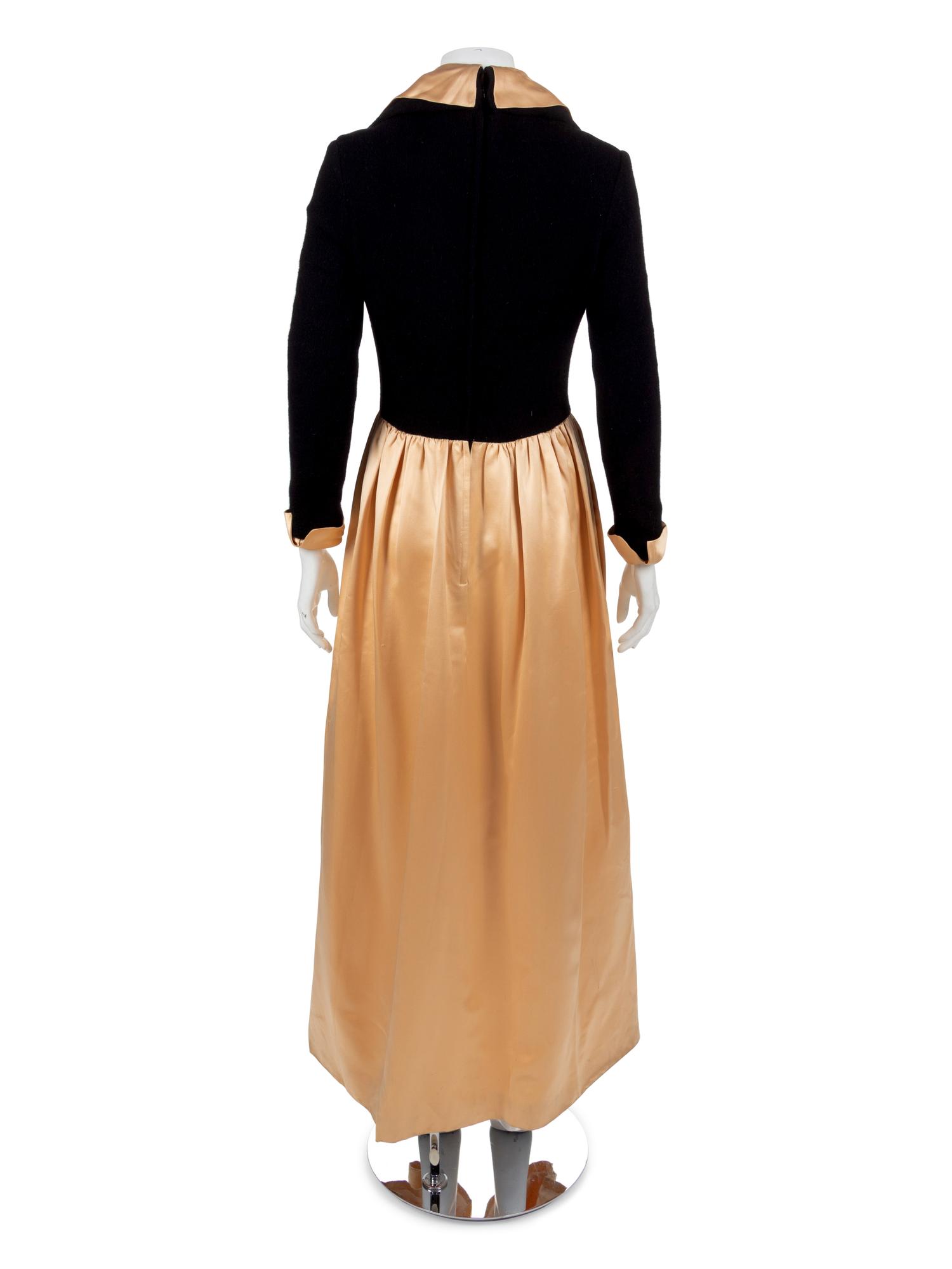 Black Wool and Peach Silk Satin Dress, 1970's