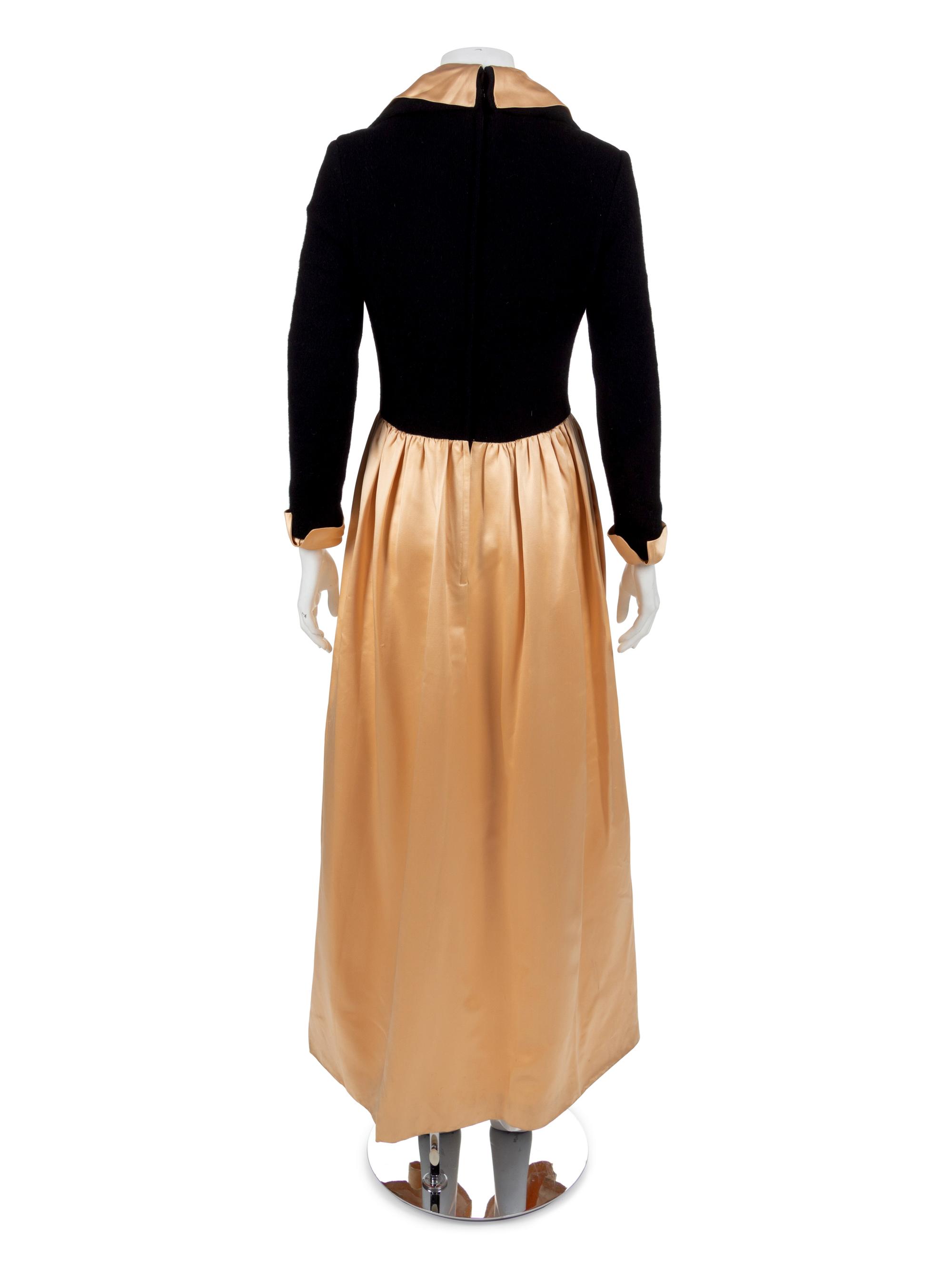 Black Wool and Peach Silk Satin Dress, 1970's