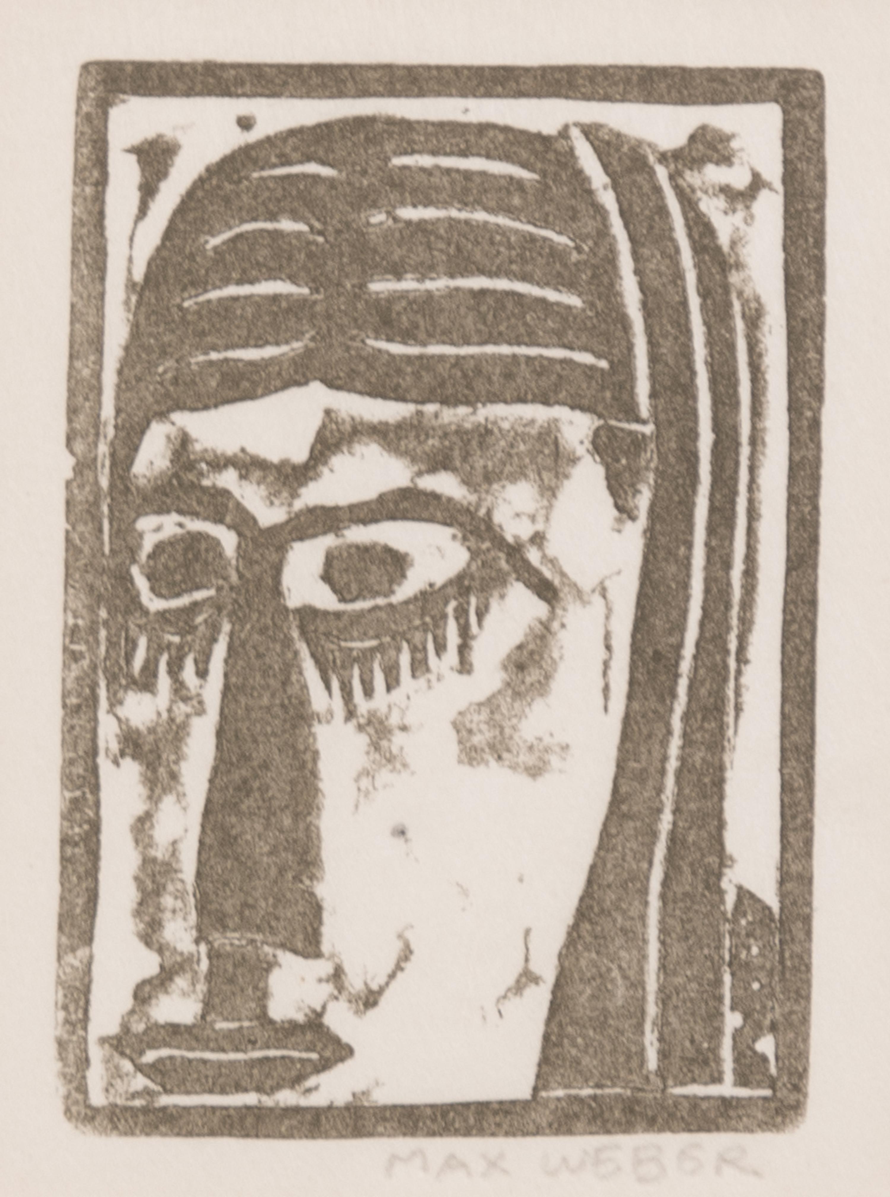 Max Weber, (American, 1881-1961), Portrait, Figure, Nude with Upraised Arm; Head, and Reclining Nude (set of five woodcuts)