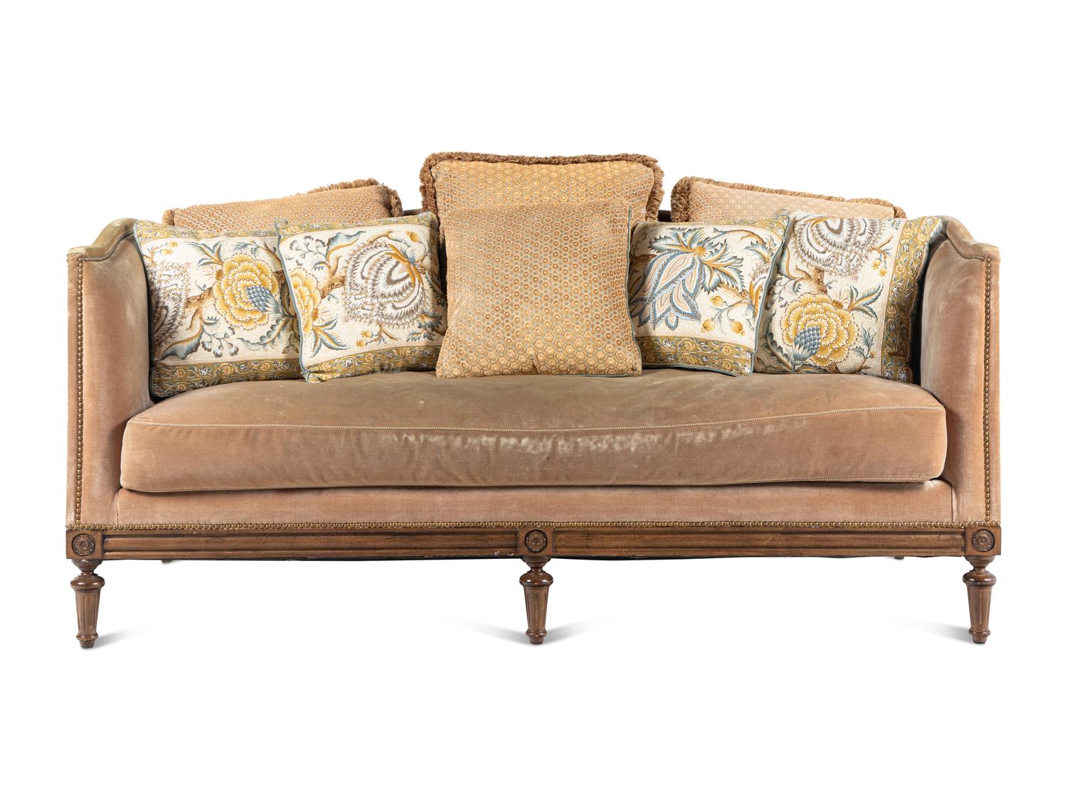 A Custom Louis XVI Style Velvet-Upholstered Sofa