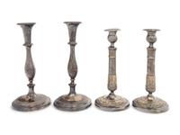 Two Pairs of Silver-Plate Candlesticks