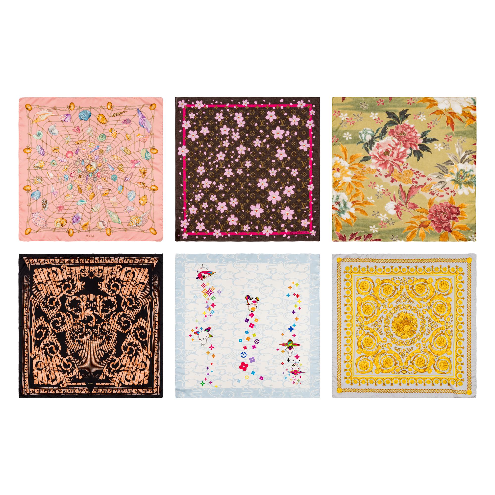Gucci, Versace, & Louis Vuitton; Six Scarves