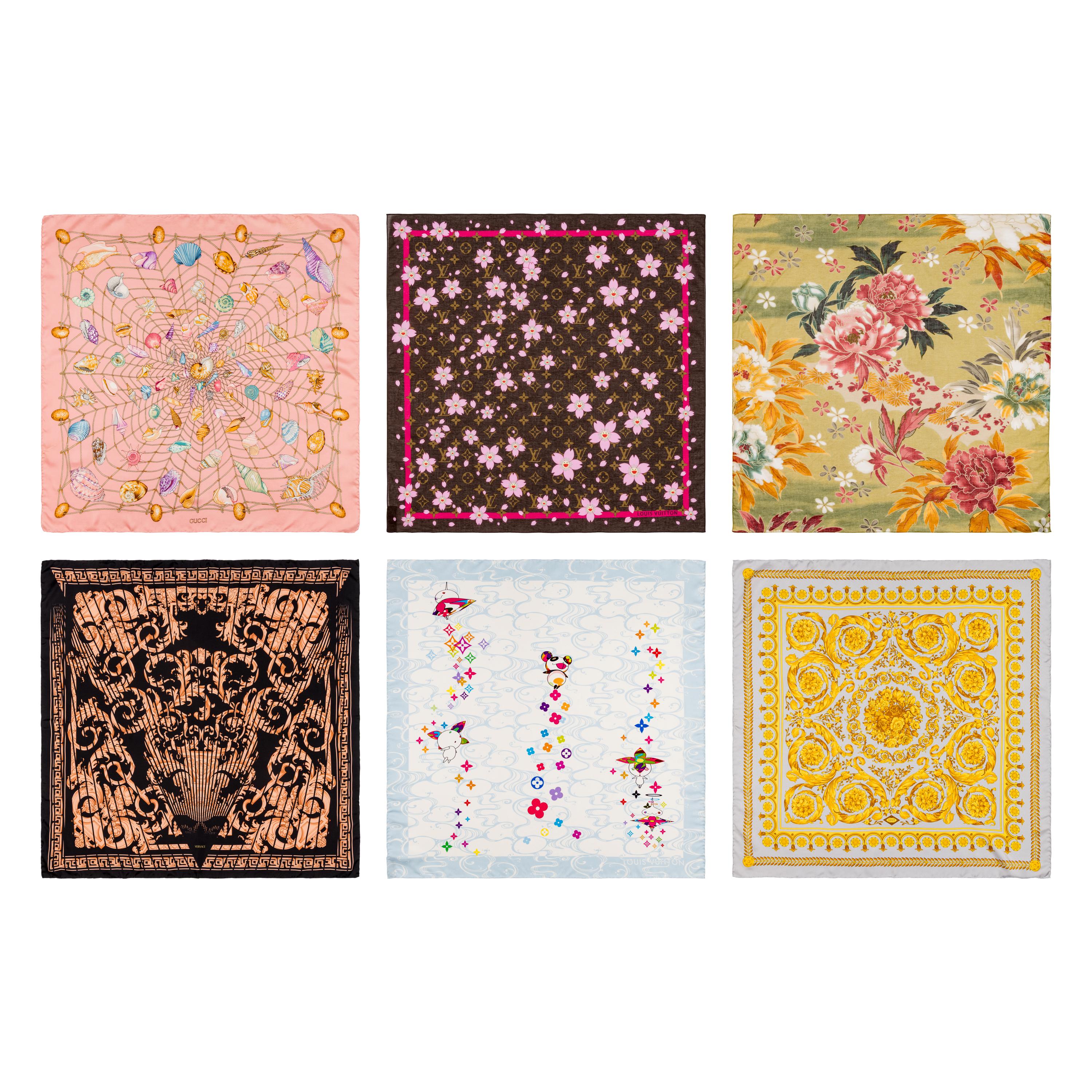 Gucci, Versace, & Louis Vuitton; Six Scarves