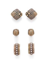 COLLECTION OF STERLING SILVER AND YELLOW GOLD EARCLIPS