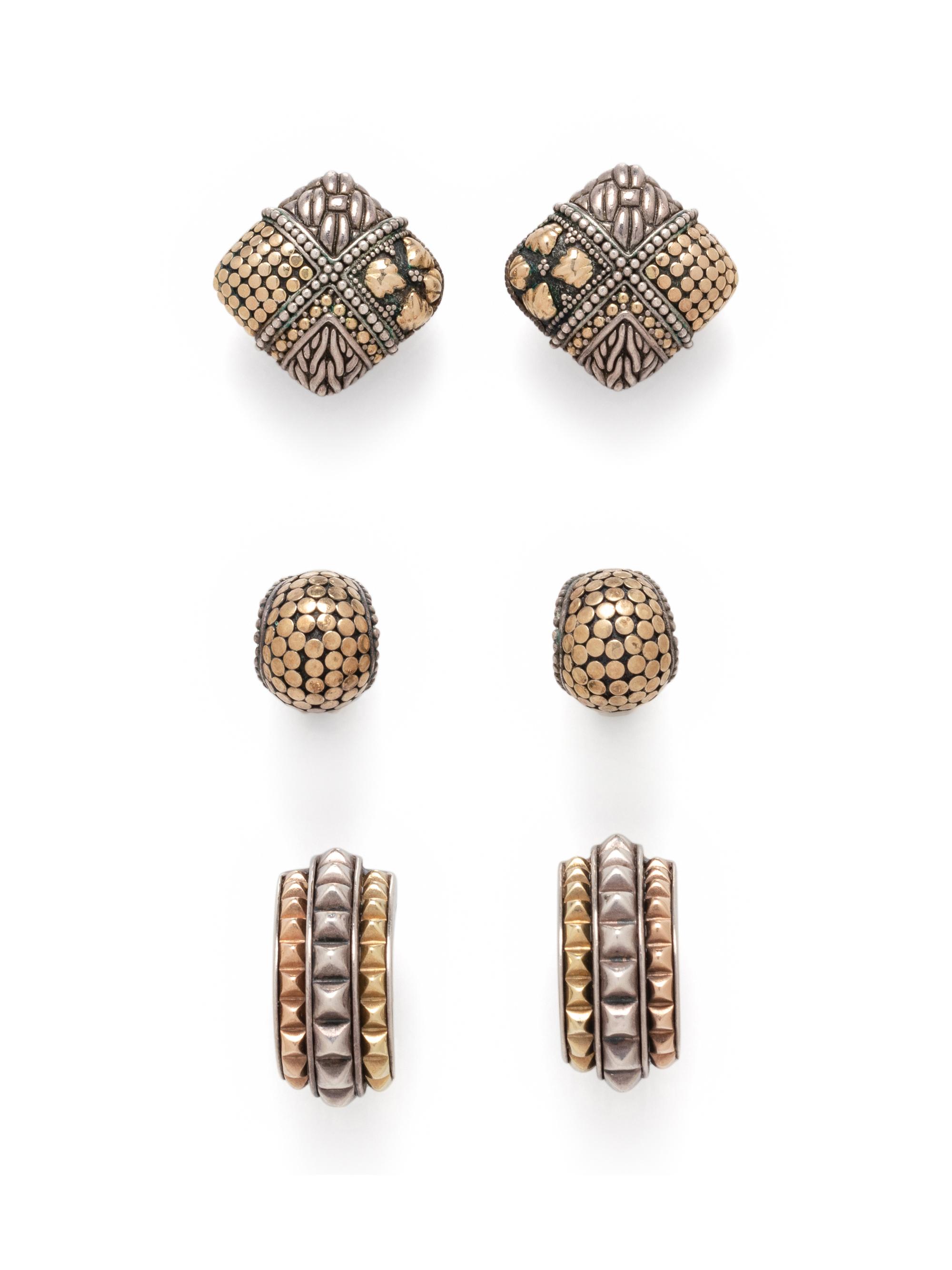 COLLECTION OF STERLING SILVER AND YELLOW GOLD EARCLIPS