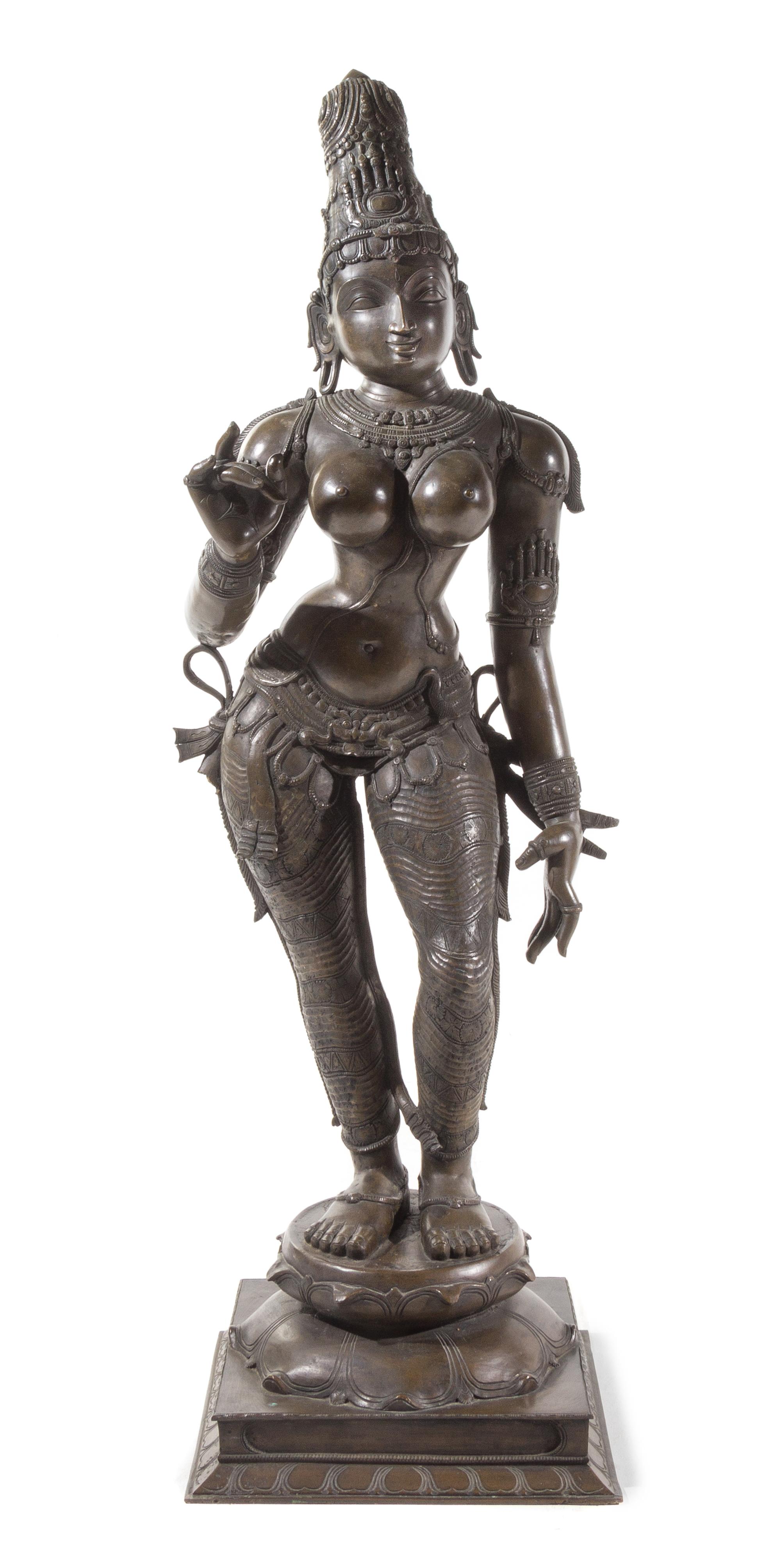 An Indian Bronze Figure of a Standing Parvati Height 54 inches.
