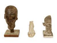 Two Plaster Studies of a Foot and a Profile Head together with a Continental Carved Wood Bust — 20TH CENTURY