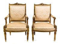 A Pair of Louis XVI Style Giltwood Fauteuils Height 37 1/2 inches. — 19TH CENTURY