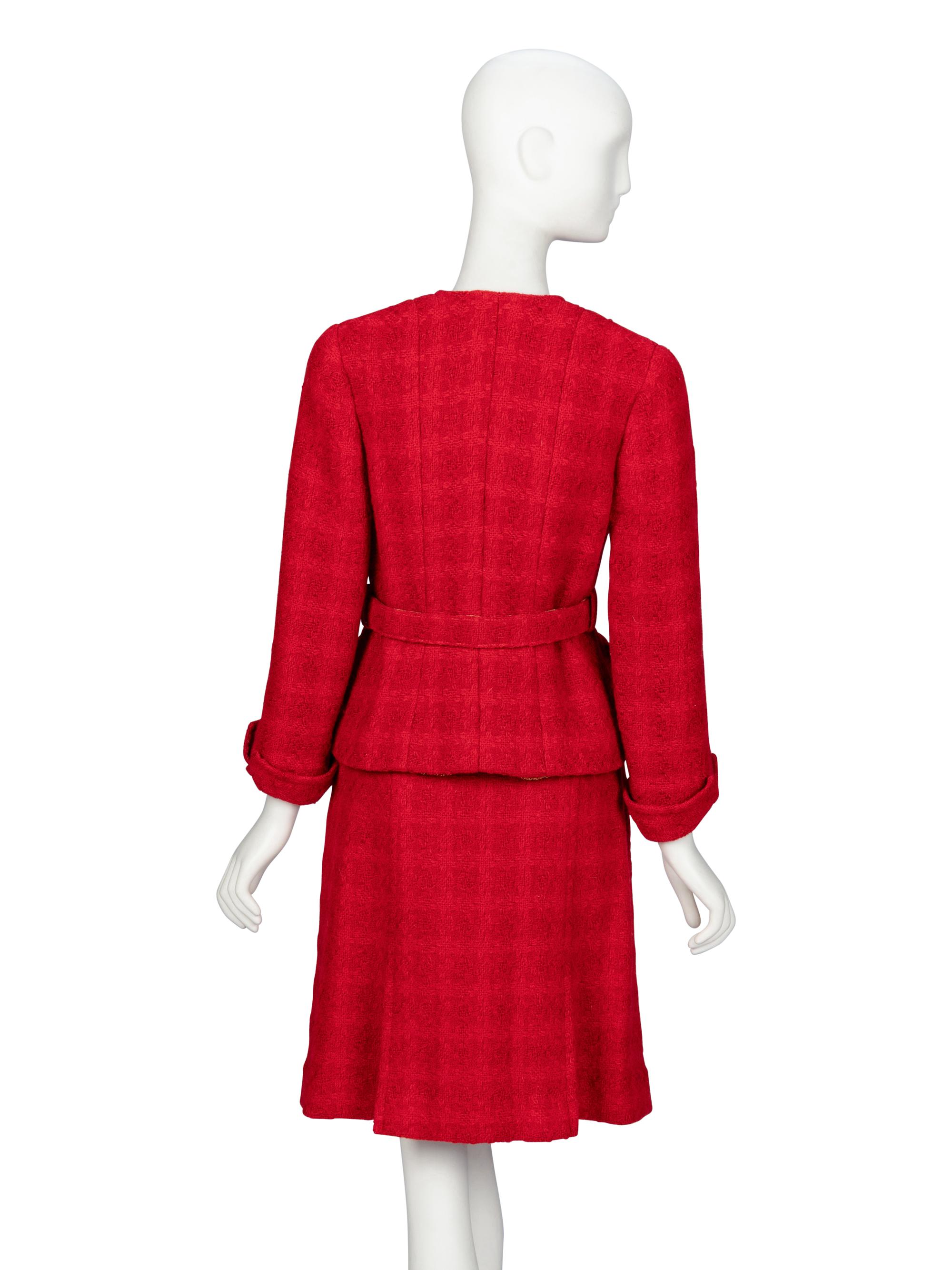 Chanel, Red Bouclé Tweed Skirt Suit