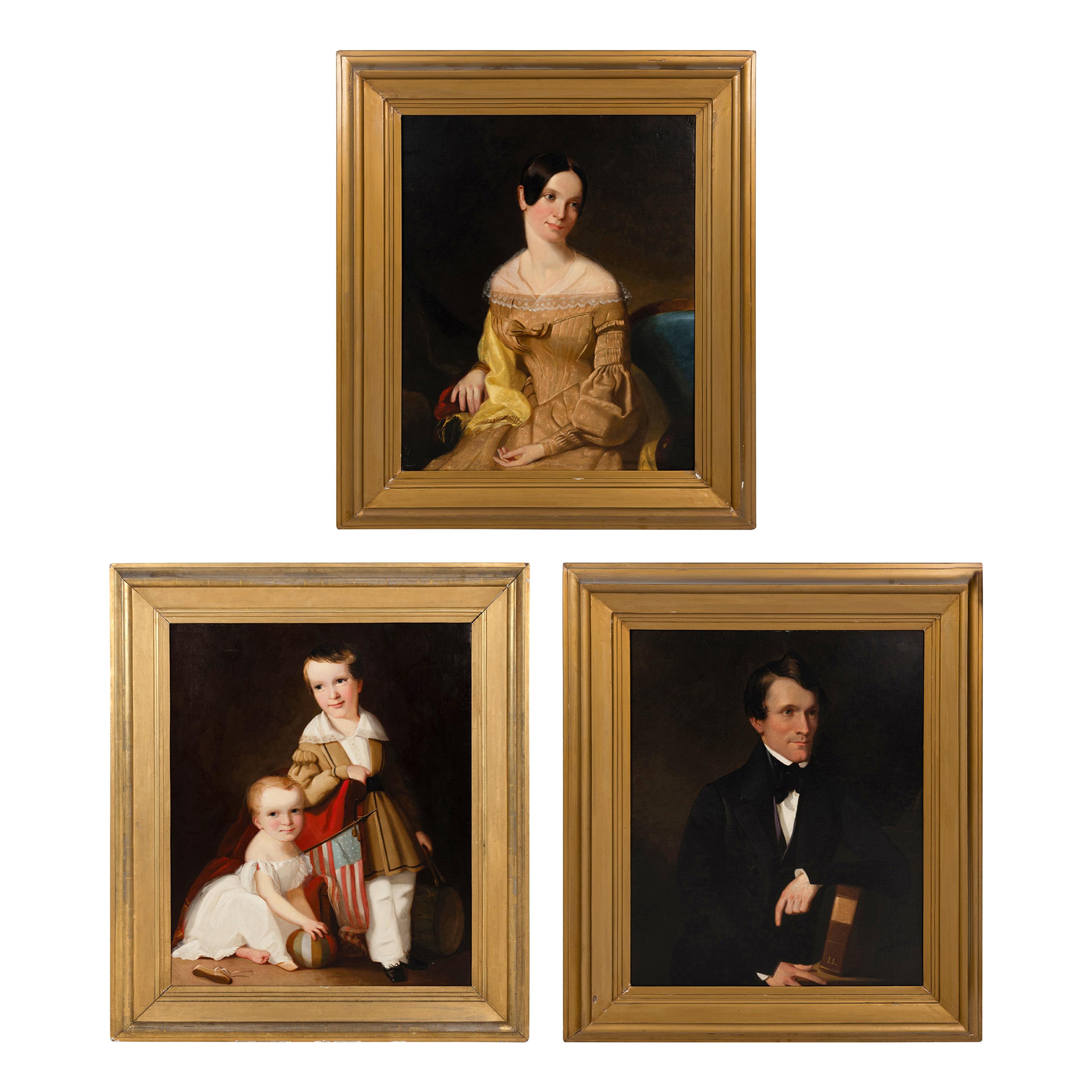 Louis Lang (German/American 1821-1893) — Three Works; Portrait of Caroline Hewitt (1808-1842), William Webb (1805-1863) and Double-Portrait of Sons Thaddeus (1838-1887) and William Hewitt Webb (1835-1893) of Philadelphia , 1939