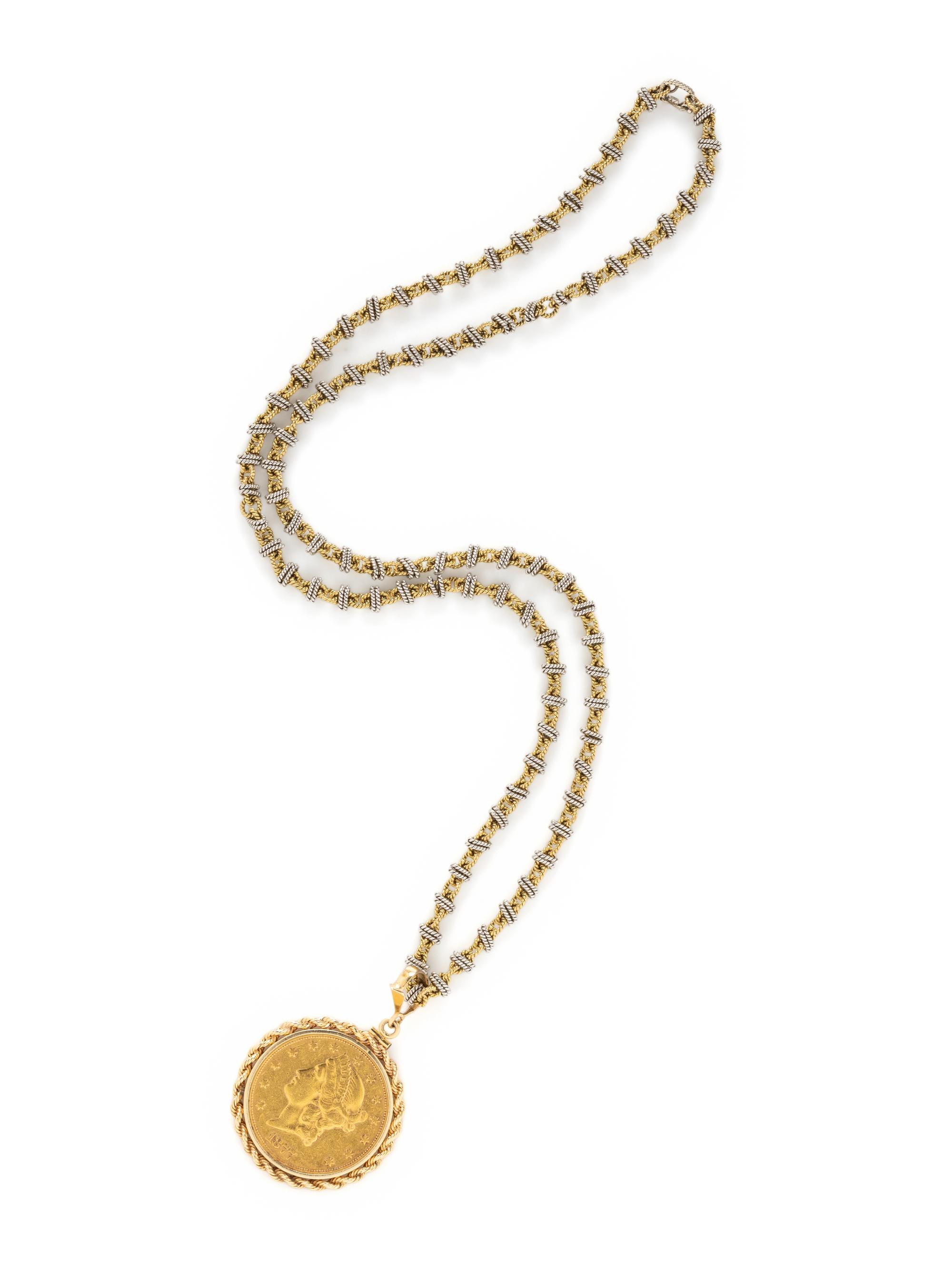 BICOLOR GOLD AND COIN PENDANT/NECKLACE