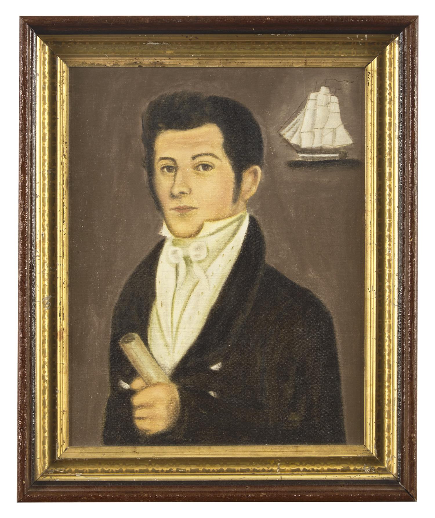 American School 20th century, Portrait of a Man with Ship
