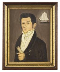 American School 20th century, Portrait of a Man with Ship