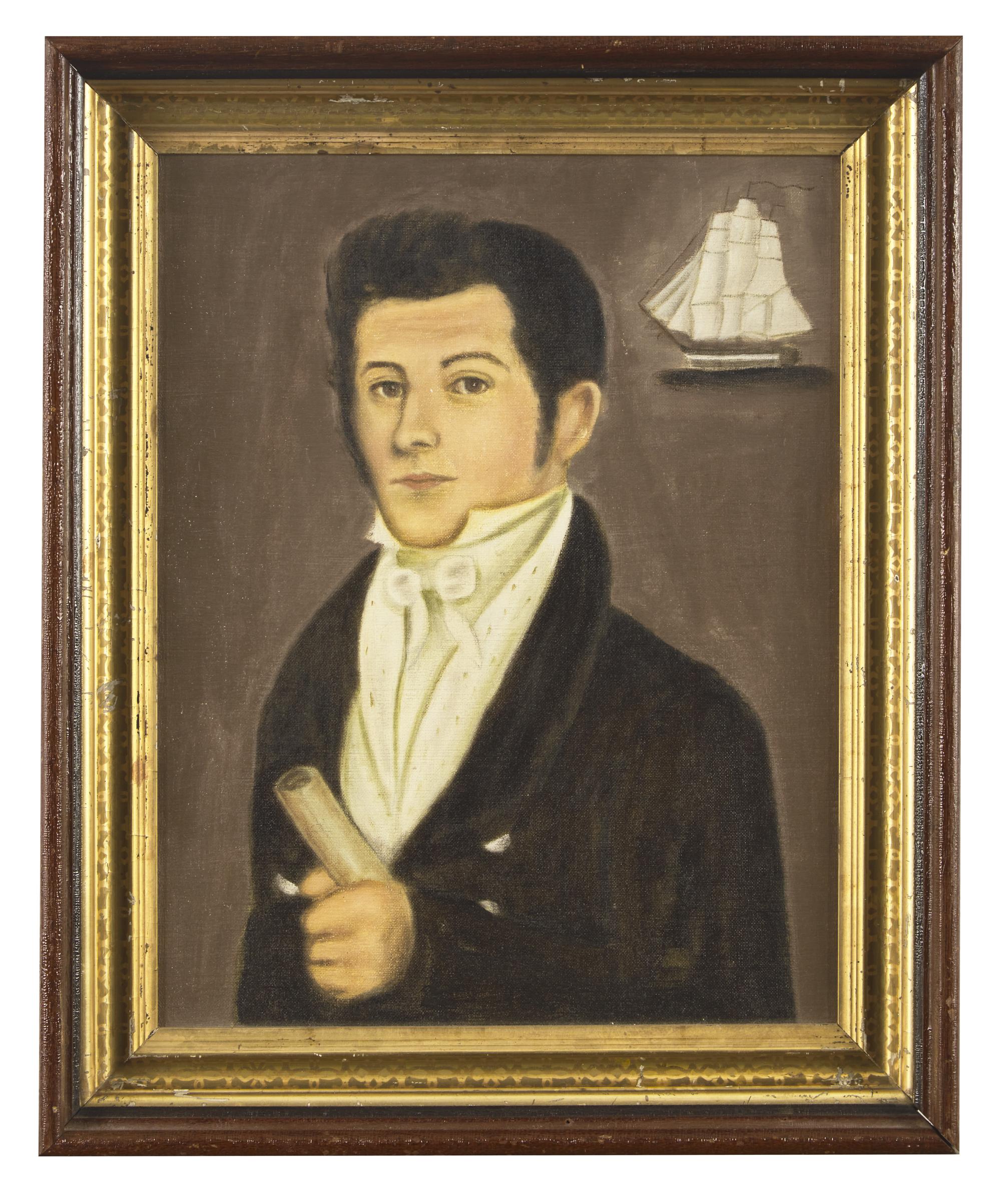 American School 20th century, Portrait of a Man with Ship