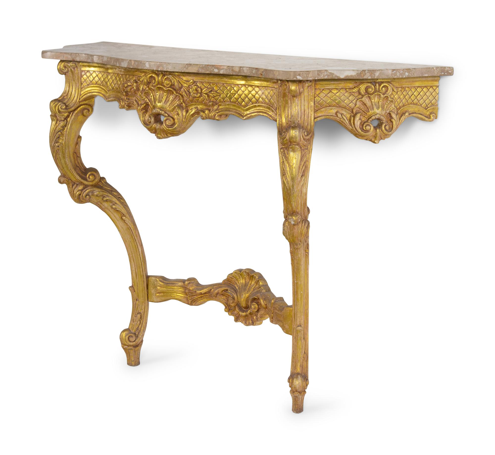 A Louis XV Style Giltwood Marble-Top Console Table