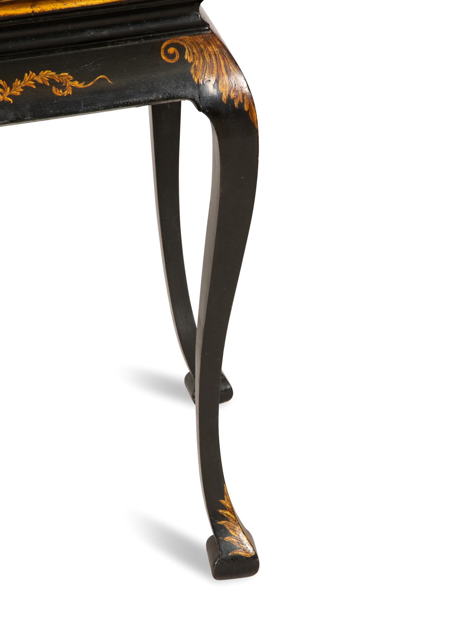 An Edwardian Polychromed Lacquer and Parcel Gilt Chinoiserie Cabinet on Stand
