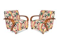 A Pair of Bentwood Lounge Chairs in Clarence House fabric