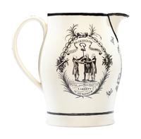 A Rare Liverpool Transfer-Printed Creamware 'Union to the People of America' Pitcher
