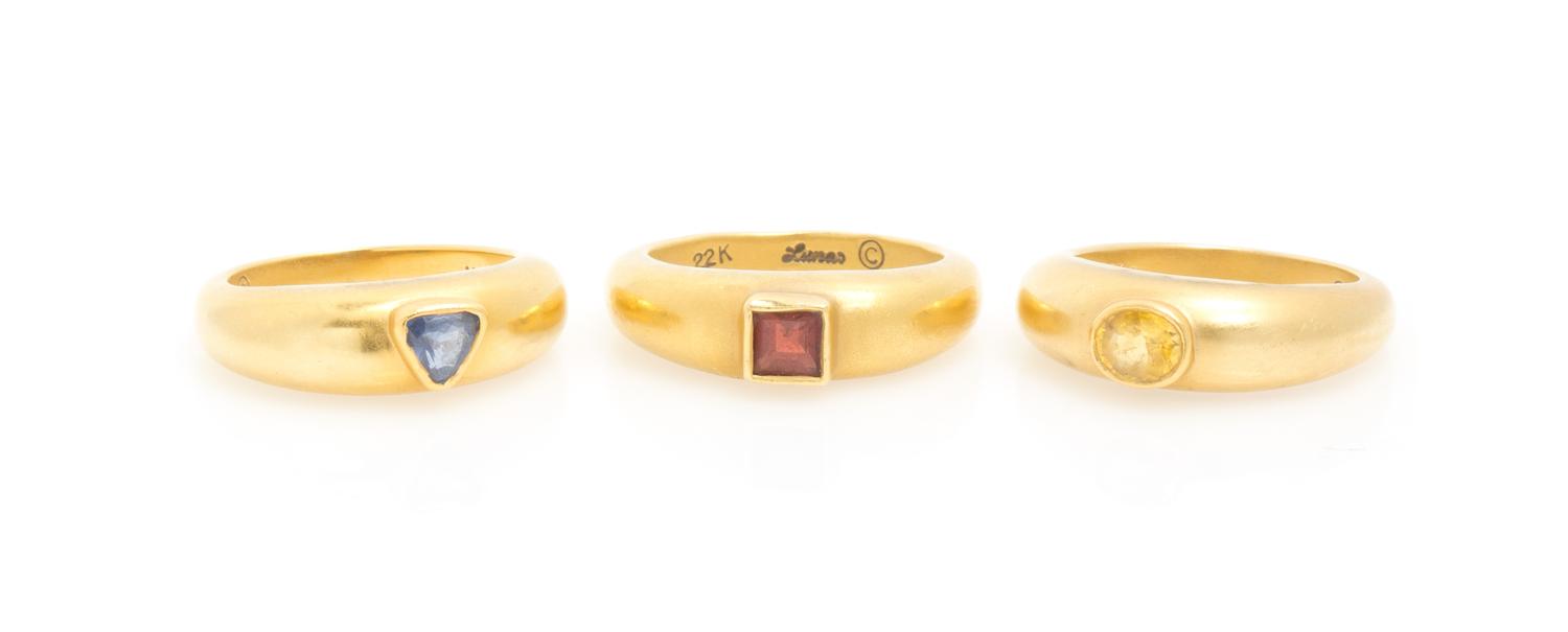 A Collection of 18 Karat Yellow Gold, Blue Sapphire, Yellow Sapphire and Garnet Jewelry, Luna Felix, 14.50 dwts