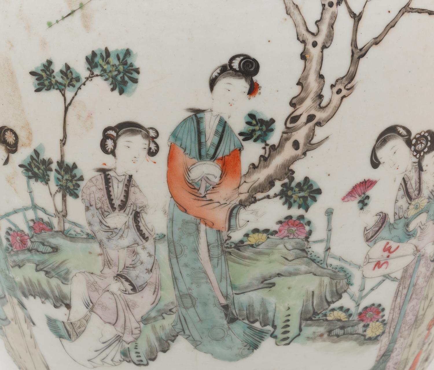 Three Chinese Familles Rose 'Lady' Porcelain Articles