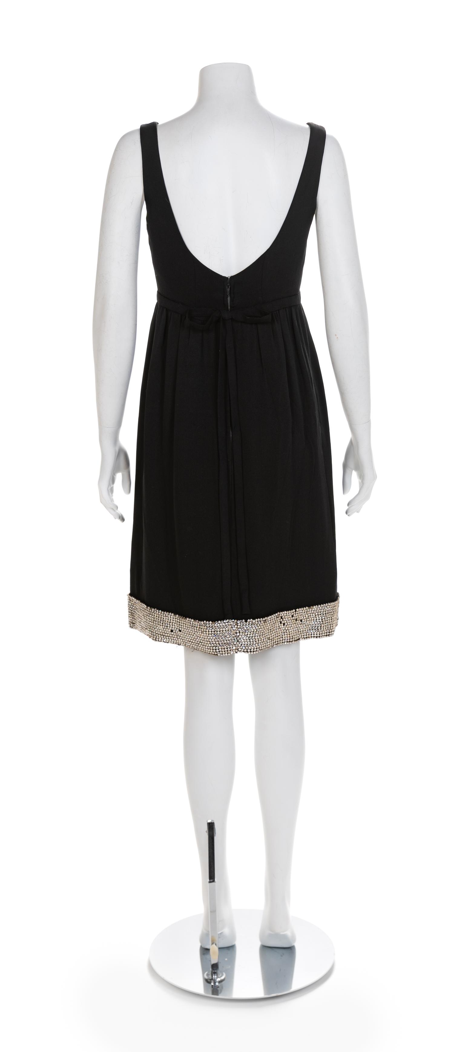Black Sleeveless Cocktail Dress with Rhinestone Embellishments on the Hem,