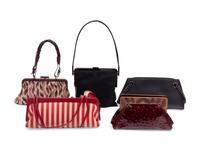 Five Assorted Designer Hand Bags: One Moschino, One Akris, One John Galliano, One Burberry, One Dolce & Gabbana