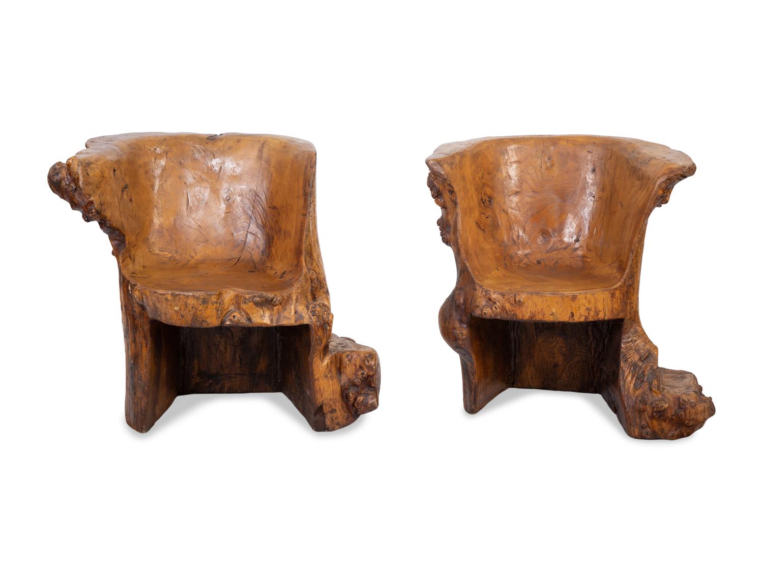 Pair of American Studio Craft Live Edge Chairs — 20TH CENTURY
