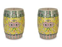 A Pair of Chinese Export Famille Jaune Porcelain Garden Seats