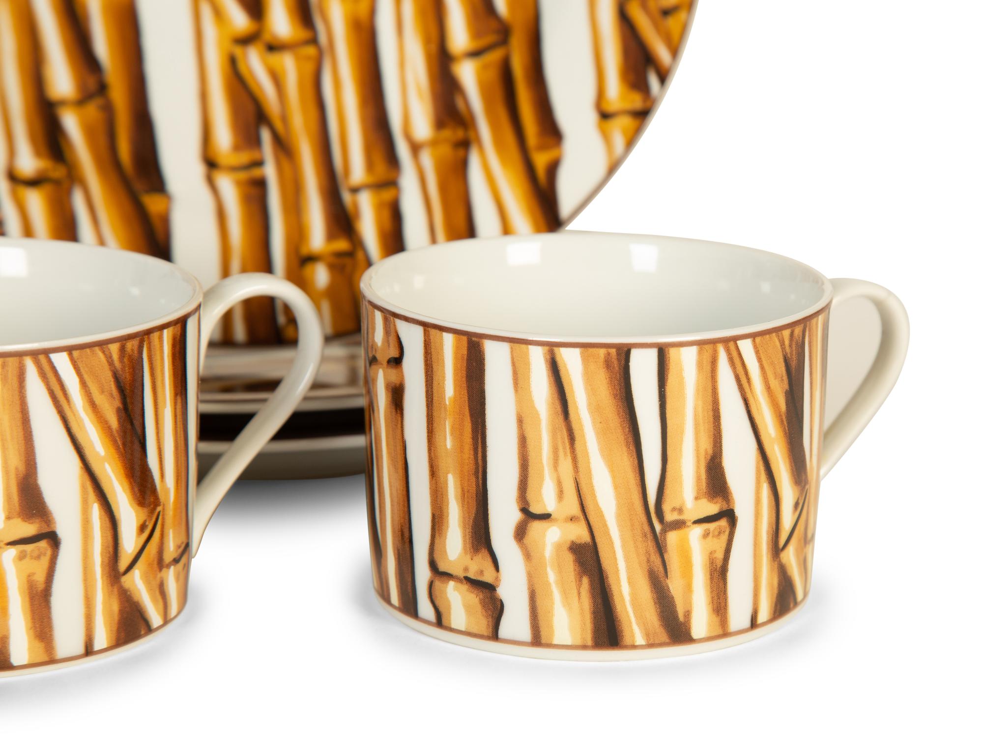 A Nicole Miller White Bamboo Pattern Porcelain Dinner Service by Sakura — Circa 1997