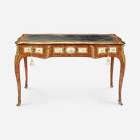A Louis XV Style Gilt-Bronze and Sèvres Style Porcelain-Mounted Kingwood Bureau Plat With the mark of Edward Holmes Baldock, early 19th century
