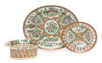 A Group of Three Chinese Export Rose Medallion Porcelain Articles