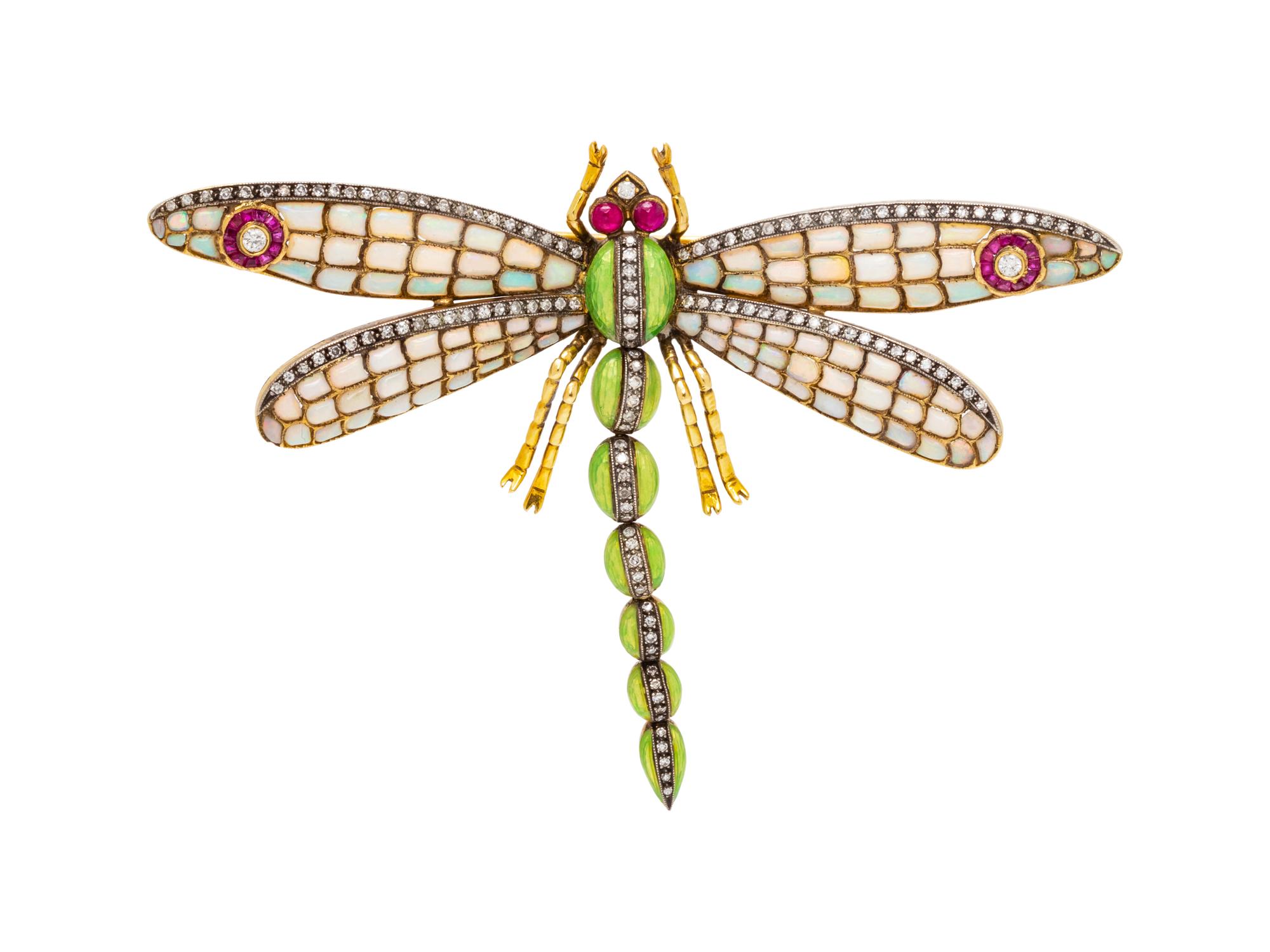 A Silver Topped Yellow Gold, Multigem and Enamel Dragonfly Brooch,
