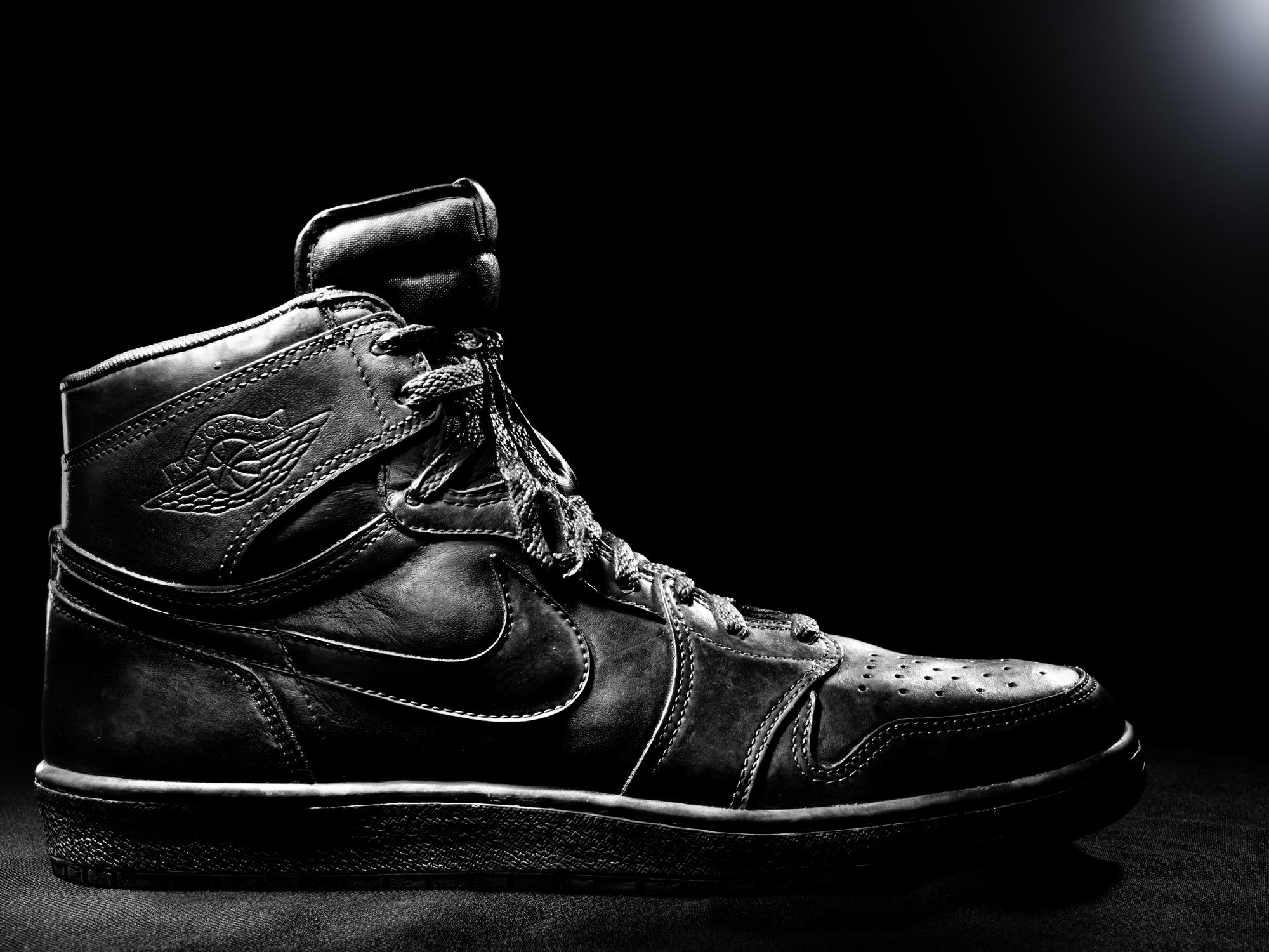 A Nike Air Jordan 1 Silver Cast Basketball Shoe Crafted for Michael Jordan's 32nd Birthday