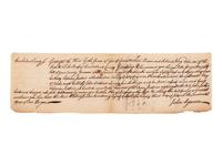 WILSON, James (1742-1798), signer of the Declaration of Independence and Constitution. Ink endorsement signature ("Wilson"), on the verso of an autograph document signed by John Agnew. 1774.